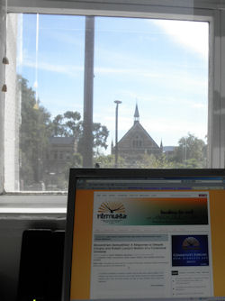 View of Elder Hall from a window