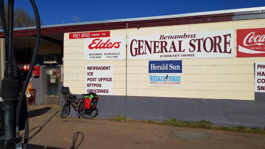 Benambra General Store, bike propped outside