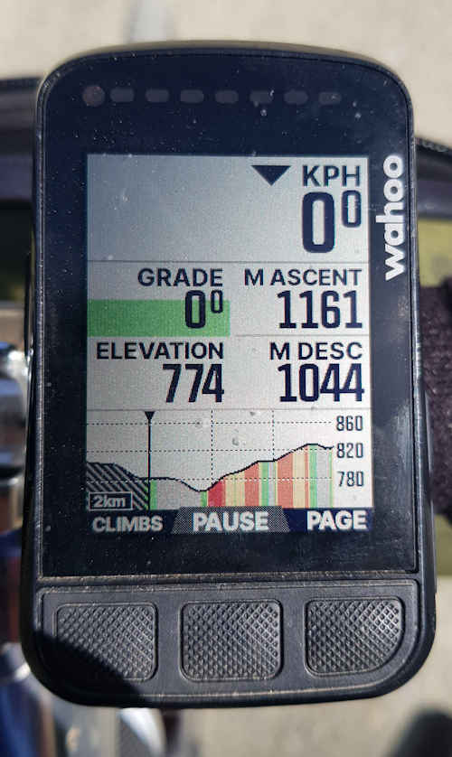 Photo of GPS screen showing steep climbs